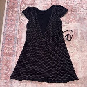 Brandy Melville Elegant Black Polka Dot Wrap Dress